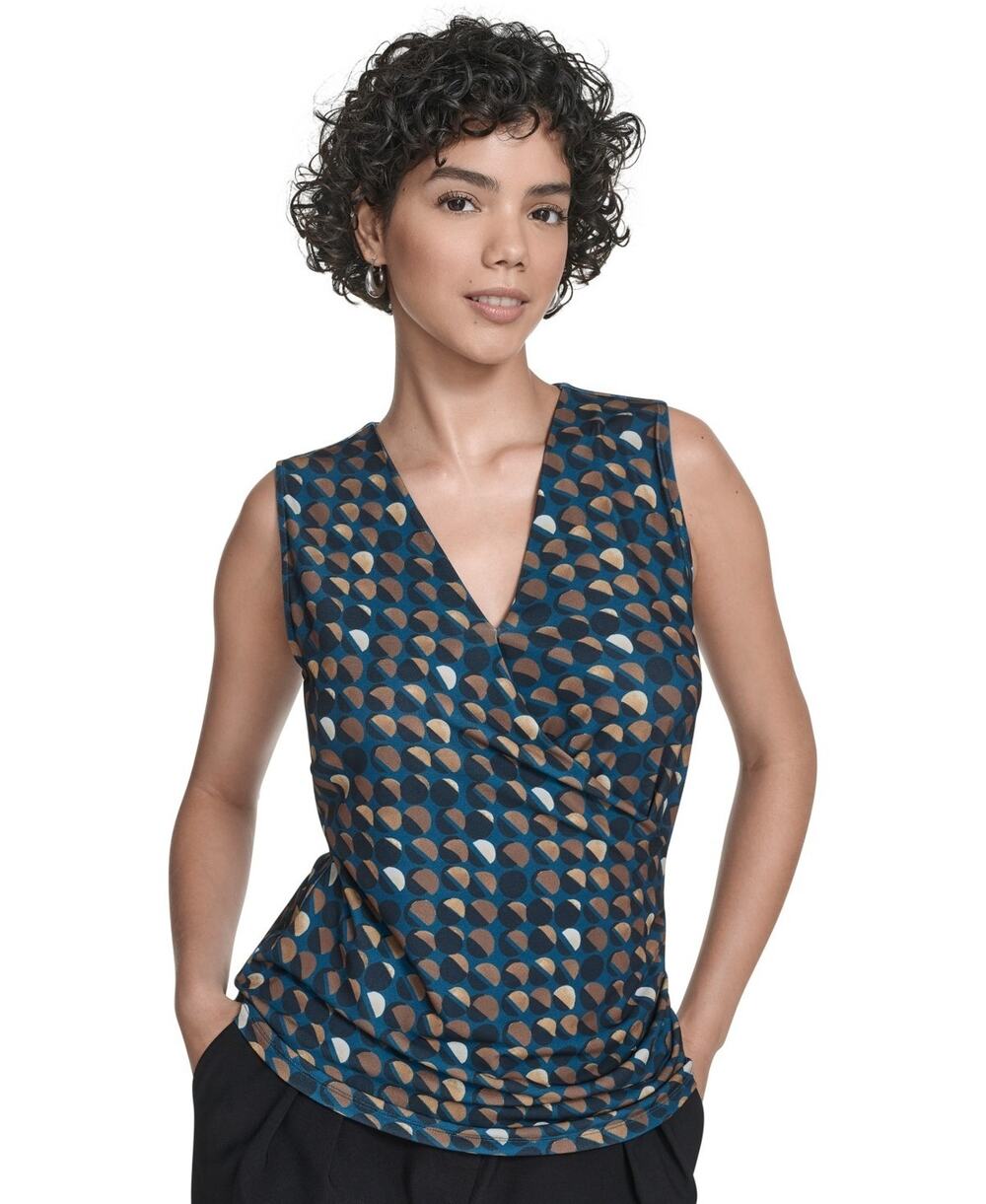 Calvin Klein Women's Printed Surplice-Neck Ruched Blouse Multi Size M 3184